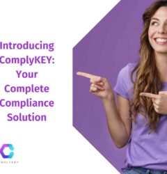 Blog post header of Woman pointin to text ComplyKEY: Your Complete Compliance Solution